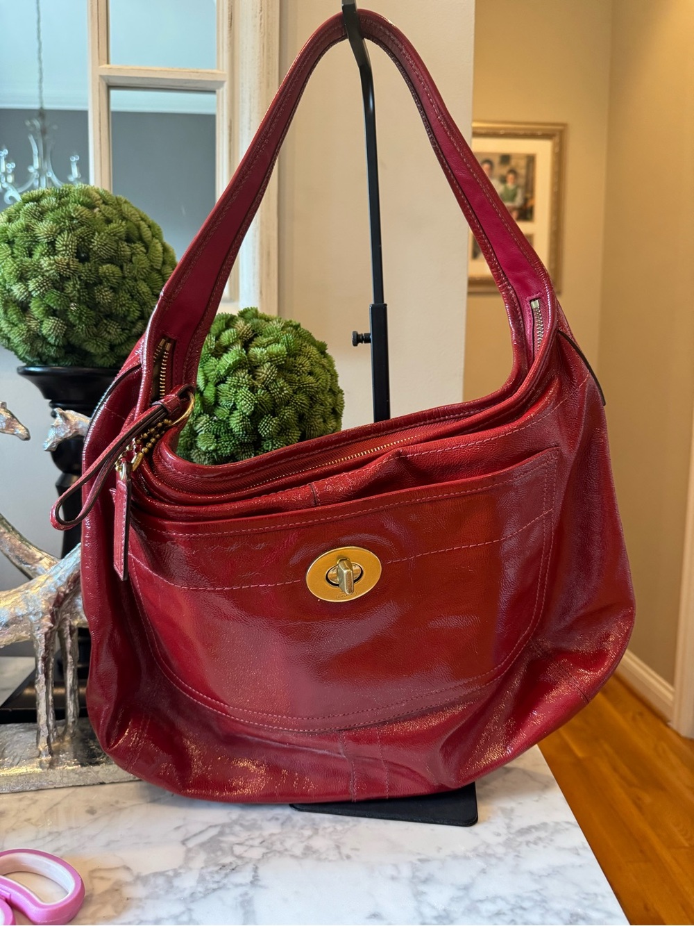 Coach - Ergo Turnlock Large Hobo Bag, Red patent leather - EUC 2008, #12887